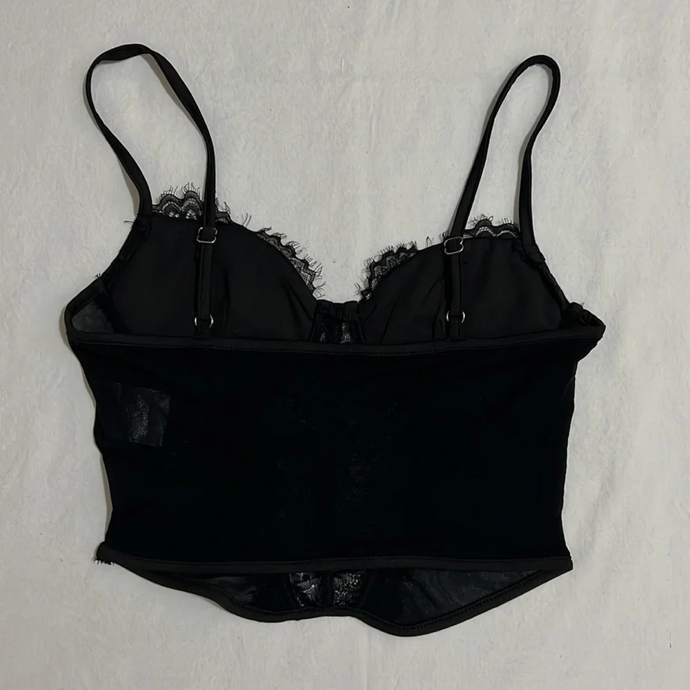 Modern Love Black Lace Corset Style Spaghetti Strap Top